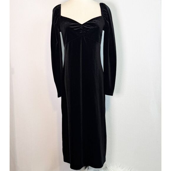 Boden | NWT | Black Sweetheart Neck Velvet Midi Off Shoulder Dress | Sz 4P US - Picture 1 of 13